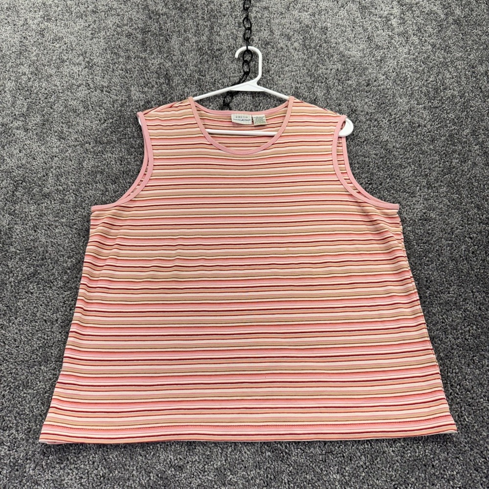 White Stag Tank Top Womens XL Pink Striped Sleeveless Crew Neck Stretch Casual